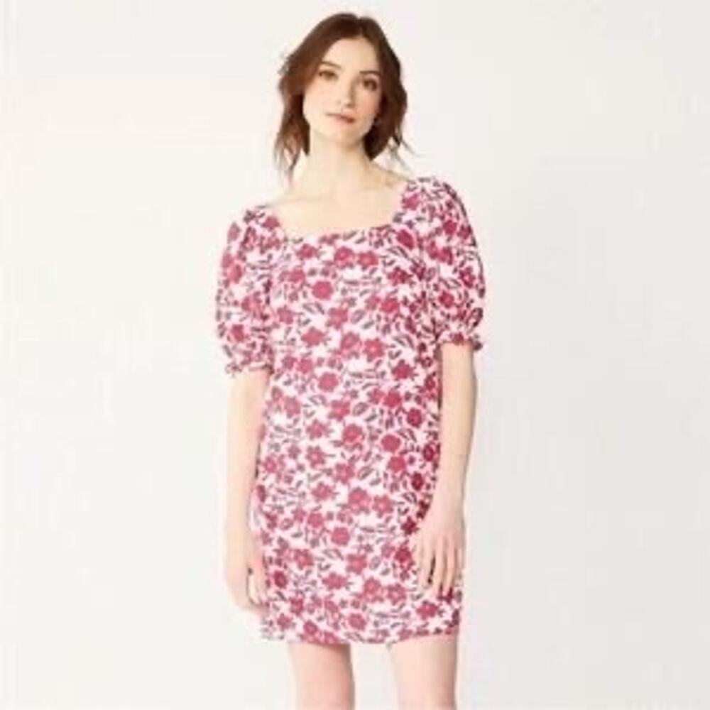 Draper James Red Floral Linen Blend Short Sleeve Dress Size M Medium